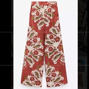 Zara High waisted linen floral wide legs pants 🌺